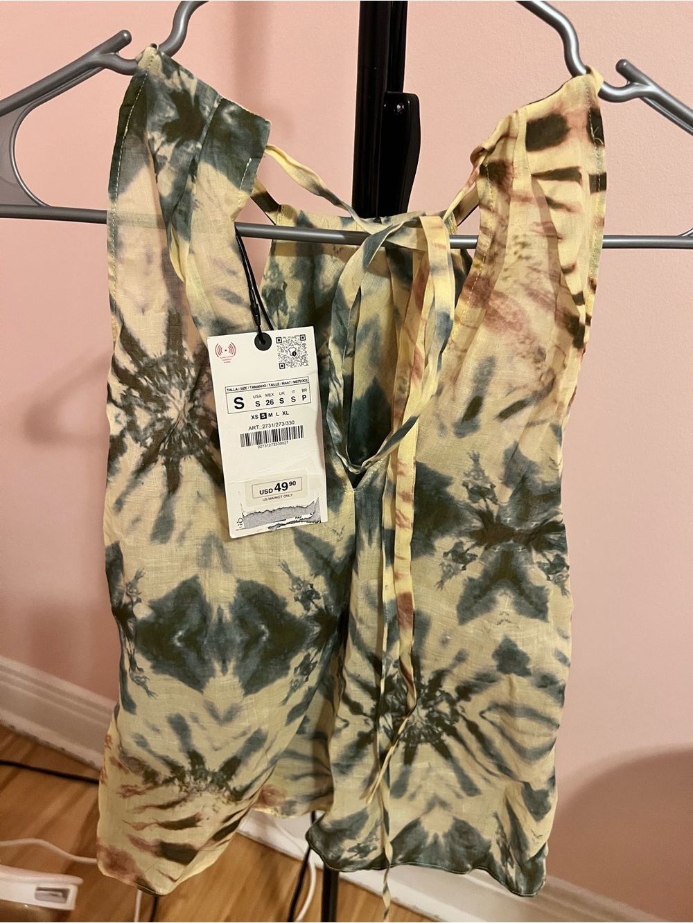ZARA Yellow & Green Tie-Dye Halter Camisole - Picture 3 of 4